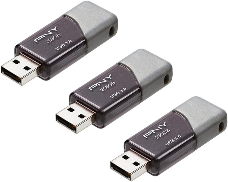 PNY 256GB Turbo Attaché 3 USB 3.0 Flash Drive 3-Pack – Grey, P-FD256X3TBOP-MP, 100MB/s, Light-Weight Durable - Data Storage and Transfer - Image 1